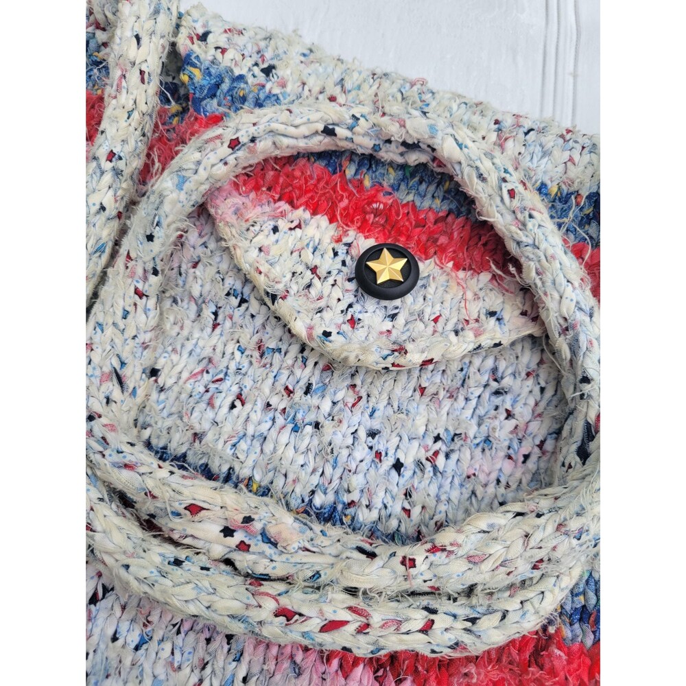Red White and Blue Fabric Yarn Crossbody Bag Stars Patriotic, Crochet